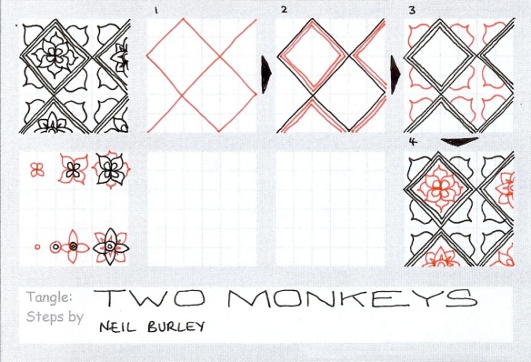 Two Monkeys - tangle pattern